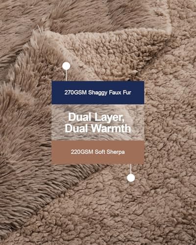 Pawque Faux Fur Sherpa Fleece Throw Blankets 50x60 Inches, Brown - Image 2