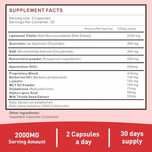 Fisetin Supplement 2000mg for Healthy Aging and Longevity, Skin Health, Brain - Soy Free, Vegetarian - 60 Softgels - Image 2
