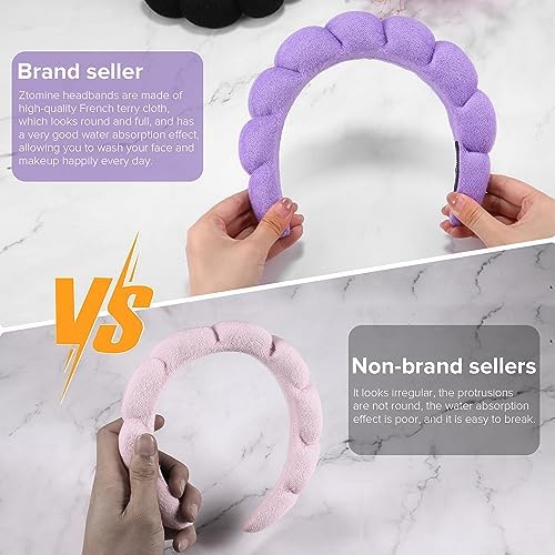 Ztomine Terry Cloth Spa Headbands for Washing Face or Facial, Set of 2, Black & Purple - Puffy Makeup Headbands for Face Washing, Mask, Skin Treatment - Image 3