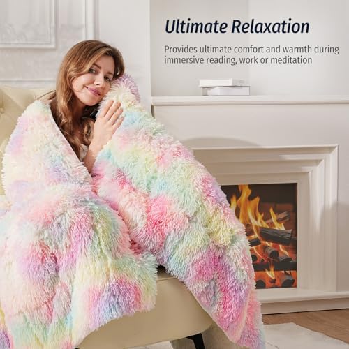 Wemore Weighted Blanket for Adult 60x80 15lbs Soft Long Plush Queen Rainbow - Image 4