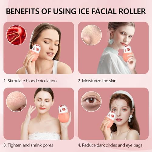 Ice Roller for Face and Eye, Silicone Ice Facial Roller Ice Holder, Face Ice Mold Skin Care, Face Icers Reusable Ice Cube Roller for Shrink Pores Anti Wrinkle Reduce Puffiness, Pink - Image 4