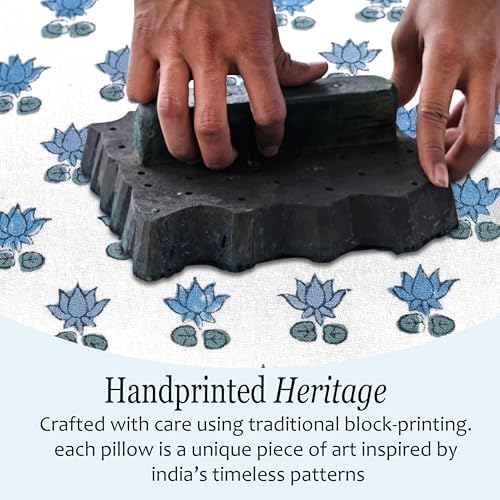 CPC Arctic Blue Hand Block Print 100% Cotton Ruffle Throw Pillow Cover 18x18 inch with Hidden Zipper Decorative for Couch, Bed, Sofa, Farmhouse, Cottagecore Decor Gift Christmas Fall Thanksgiving - Image 5