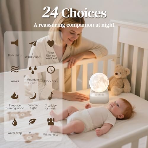 White Noise Sleep Machine with Moon Lamp Night Light,24 Soothing Sounds,Adjustable RGB Color Changing,Sleep Aid for Babies & Adults,Timer & Type-C Rechargeable,Reduces Stress & Improves Sleep Quality - Image 3