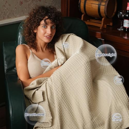 PHF Lightweight Waffle Weave Blanket King Size 104"x 90", Soft Woven Summer Blanket for Hot Sleepers - Aesthetic Home Decor for Couch Bed Sofa, Pet Friendly, Khaki - Image 2
