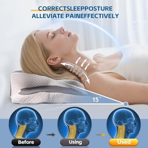 Cervical Neck Pillow for Neck and Shoulder Pain Relief, Memory Foam Pillow, Ergonomic Contour Side Sleeper Pillows, Soft Cooling Orthopedic Pillow for Side Back Stomach Sleepers (Grey) - Image 4