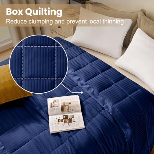 downluxe Queen Size Blanket with Satin Trim, Lightweight Down Alternative Blankets Queen Size for All Season, Machine Washable (Navy, 90x90 Inch) - Image 2