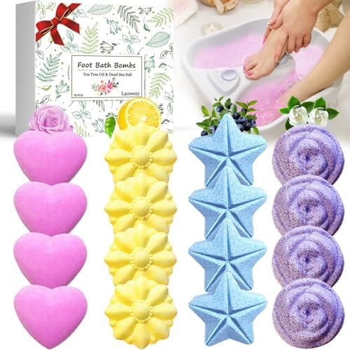 Lanwexy Bath Foot Bombs, 16 Pack Foot Soak with Bath Salt and Tea Tree Oil for Christmas. Organic Natural Handmade Aroma Pure Essential Oil Bubble Feet Balls for Foot Callus, Stubborn Feet Odor Scent. by Lanwexy