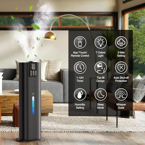 Honovos Smart Humidifiers Large Room Bedroom Home, 2.11Gal(8L) Quiet Top Fill Cool Mist Humidifier, Smart App & Remote Control, 3 Speed Humidifier with 360° Nozzle, Humidity Setting for Baby Office - Image 3