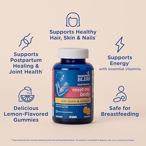 Mommy's Bliss Postnatal Support Reset My Body Gummies with Biotin & Collagen, Supports Postpartum Energy, Healing & Joint Health + Hair, Skin & Nails Health, Gluten Free, 60 Gummies (30 Servings) - Image 3