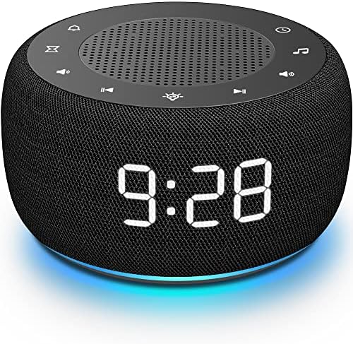 Buffbee Sound Machine & Alarm Clock 2-in-1, 0-100% Clock Face Brightness, Bottom Colored Light, Sleep Timer, Precise 30-Level Volume Control White Noise Machine by BUFFBEE