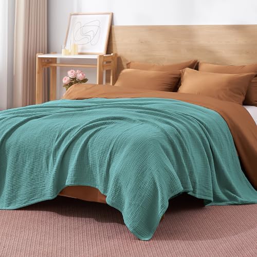 David's Home 100% Cotton Muslin Blanket Twin Size for College Dorm, 4-Layer Soft Breathable Lightweight Comfy Cozy Throw Guaze for Hot Sleepers, 3D Bubble Room Decor for Bed, Giftable, Teal, 66"x90" - Image 6