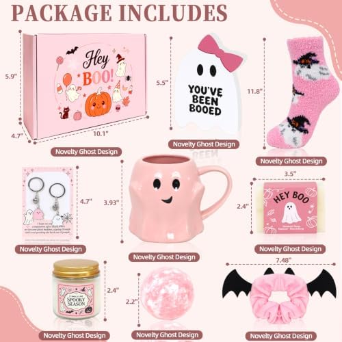 Halloween Boo Basket Stuffers for Women Girls, 8pcs Boo Basket for Adults Kids Teens Care Package Gift Box,Pink Ghost Halloween Mug - Image 2