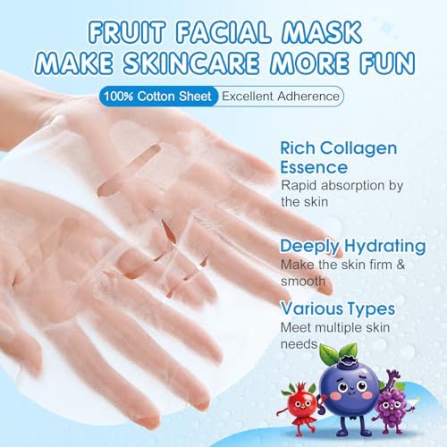 KONEUK 28 Pack Fruit Face Masks Skincare for Kids Girls, Sheet Face Mask - Image 2