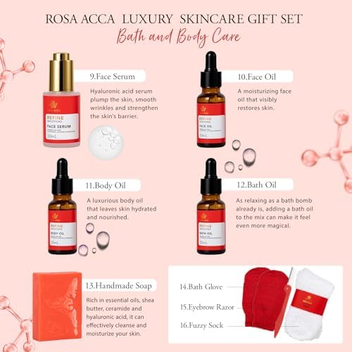 Gifts for Women, 32 Pcs Rose Hydrating Face Skin Care Gifts Set, Spa Basket - Image 4