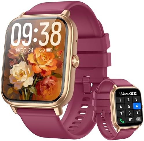 Smart Watch Fitness Tracker for Men Women, Answer/Make Call, 1000 mAh Battery, 120+ Sport Modes, Step Counter, Sleep Monitor Fitness Watch, Smartwatch for Android iPhone iOS (Wine Red) by Unknown