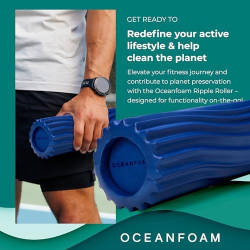 Oceanfoam Ripple Travel Foam Roller (11" x 3.35") Firm Mini Foam Roller for Physical Therapy, Deep Tissue Massage, Back Pain - High Density, Ergonomic Wave Textured - Yoga, Exercise (Royal Blue) - Image 4