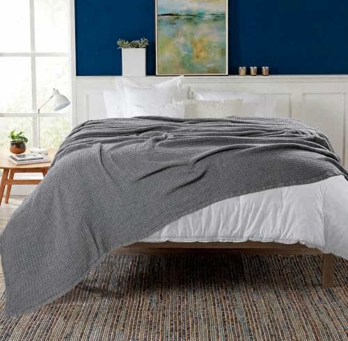 HILLFAIR 100% Combed Cotton Blanket– King Bed Blanket– Soft Cozy Warm Multipurpose Throws for Luxury Home Decor– 90 x 108 inch King Size Cotton Blankets for Beds- Bed Blankets for All Season- Grey - Image 2