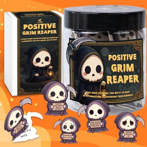 Halloween Basket Stuffers- Positive Grim Reaper Jar, Halloween Desk Decor by KATINAT