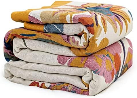 MSGKV Boho Throw Blanket 80"x90" 100% Cotton Muslin Floral Blanket for Bed by MSGKVHomeTextiles