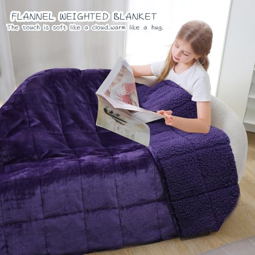Aemicion Weighted Blanket (10lbs, 48"x72",Purple on Both Sides),Cozy Warm Sherpa Fleece Heavy Blanket Weighted Twin Size for 80-110lbs with Glass Bead,Machine Washable - Image 4