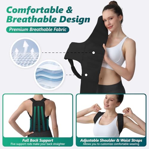 Posture Corrector for Women and Men, Adjustable Shoulder Straightener with Full Back Support, Relief for Lower & Upper Back Pain, Spine, Scoliosis Relief (Black, Small) - Image 3