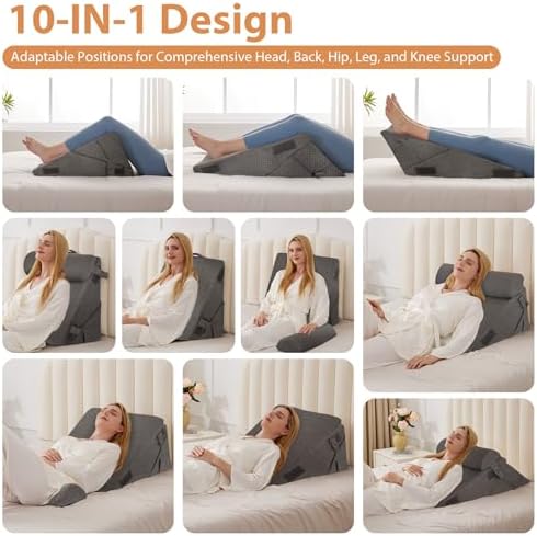 BIEEZZK Orthopedic Bed Wedge Pillow Set 3Pcs, Adjustable Memory Foam, Pillow Wedge for Post Surgery, Back Pain Relief, Triangle Pillows for Acid Reflux, Snoring, GERD, Dark Grey - Image 2