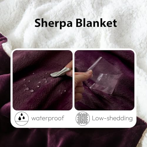 NANPIPER Sherpa Blanket Twin Size for Couch, Warm and Lightweight Throw, Soft Fuzzy Plush Fleece for Winter, Plum Purple 60x80 Inches - Image 4