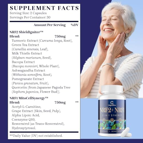 NRF1 & NRF2 Supplement 1500mg | Dual Pathway Antioxidant Formula with CoQ10, Curcumin, Trans-Resveratrol & Ashwagandha | Cellular Energy & Wellness Aging | 60 Capsules - Image 2