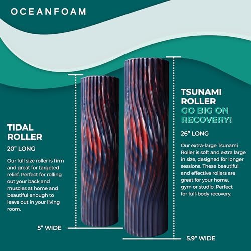 Oceanfoam Tsunami Roller (Dark Navy, Red & Natural Marbled) - Extra-Large, 26" x 5.9" - Soft, Textured Foam Roller for Physical Therapy, Back Pain, Exercise & Stretching - Yoga, Athletics, & Wellness - Image 7