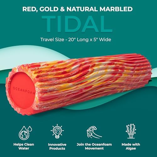 Oceanfoam Tidal Roller - Red, Gold & Natural Marbled - Muscle Massage Foam Roller for Back Pain & Stretching - Firm and Ergonomic Wide Wave Textured - Yoga, Athletics, & Wellness - Full Size, 20" x 5" - Image 2