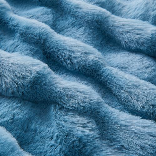 Lotus Karen Fuzzy Throw Blanket Blue - Big Bubble Faux Rabbit Fur Blanket for Couch,Softest Cozy Fluffy Blanket,Thick Furry Plush Shaggy Warm Blankets for Women,50x60 Inches - Image 4