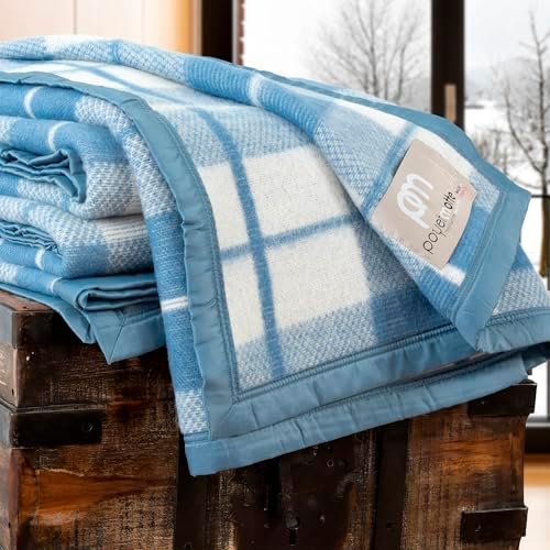 Poyet Motte Rivoli Solid 400GSM 100% Virgin Wool Blanket, Medium/Heavy Weight, Machine Washable (Blue/Natural Plaid, Full/Queen Size) - Image 7