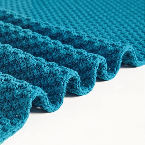Longhui bedding 100% Cotton Knitted Throw Blanket – Teal, Soft & Cozy, Machine Washable, 51"x63" – Perfect for Living Room, Couch, Sofa, Bed or Travel - Image 4