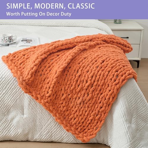 Bigacogo Chunky Knit Throw Blanket for Couch, 40x40 inches, Terracotta - Image 3