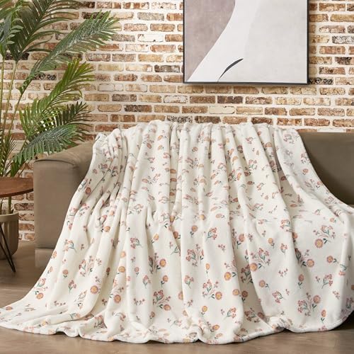 Lucky Brand Daisy Ivory Floral 66"X90" Cozy Plush Blanket - Premium Microfiber Throw for Luxurious Comfort and Style Twin/Twin XL Size by LuckyBrand