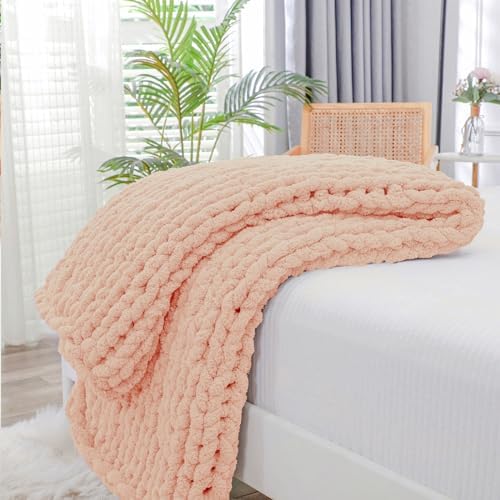 Bigacogo Chunky Knit Throw Blanket for Couch, 40x60 inches, Peach Fuzz by Bigacogo