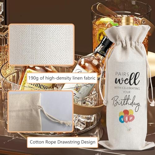 1Pcs Birthday Gift Ideas for Women & Men, Birthday Party Wine Bag Gift,Happy Birthdate decor, with 1Pcs Kraft Blessing Cards and natural jute rope - Image 3