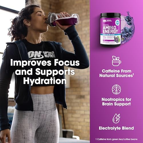 Optimum Nutrition Amino Energy Powder Plus Focus, with BCAA, Electrolytes, and Caffeine, Grape, 30 Servings (Packaging May Vary) - Image 5