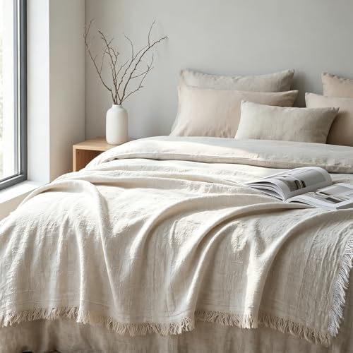 MINUPWELL 100% Pure Hemp Blanket Queen/King Size - 79"×87" Extra Large Linen Color Blanlet – Natural Hemp Fabric - Image 2