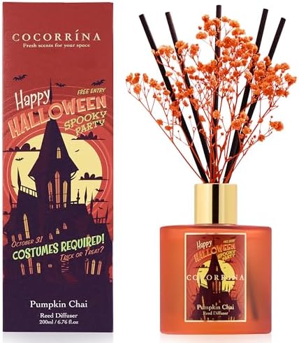 COCORRÍNA Reed Diffuser - Pumpkin Chai 6.7 fl oz Scented Diffuser with 8 Sticks Home Fragrance Bathroom Shelf Decor (Halloween Collection) by COCORR%C3%8DNA
