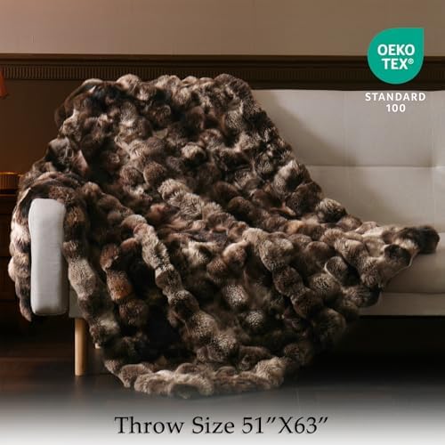 BENVWE Fluffy Faux Fur Throw Blanket for Couch, Soft Plush Thick Cozy Fuzzy Luxury Minky Bubble Blanket for Home Living Room Decor Gift for Women, Tie-dye Coffee, 50" x 60", 1100GSM - Image 2