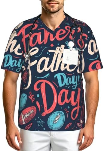 Men's Scrub Top,V-Neck Spill Wrinkle Resistant,3 Pockets-Father's Day (8) by Unknown