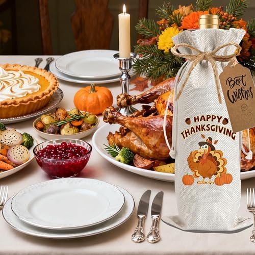 1Pcs Happy Thanksgiving Wine Bag Thanksful Gifts Wine Bag, with 1Pcs Kraft Blessing Cards and natural jute rope - Image 5