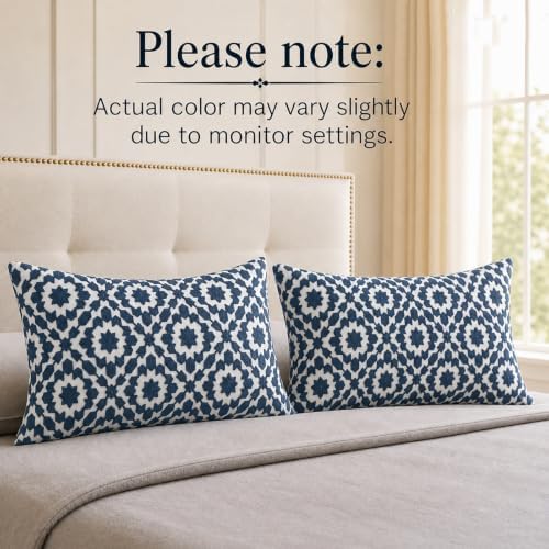 2PCS Pack Aitliving Decorative Throw Pillow Covers Muted Slate Blue Trellis Embroidery Dark Blue Mina Lumbar Pillowcases Cushion Covers Navy Blue Lumbar Pillow Sham 30x50cm for Outdoor Accent Pillows - Image 4