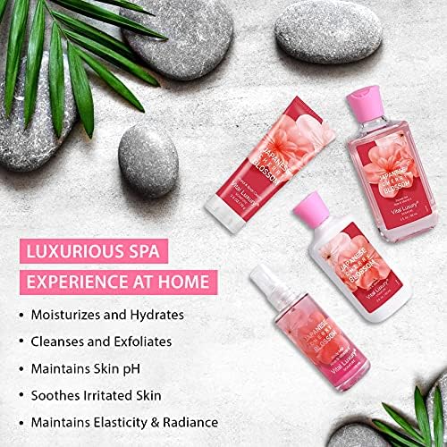 Japanese Cherry Blossom Bath & Body Kit, 3 Fl Oz Travel Size, Ideal Skincare Relaxing Home Spa Set, Includes Body Lotion, Shower Gel, Body Cream, and Fragrance Mist, Bath Gifts for Her and Him - Image 5