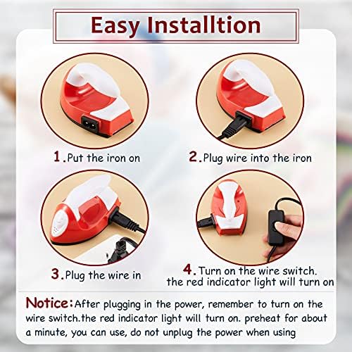 Honoson Mini Craft Iron Mini Heat Press Small Iron 3.93 x 2.36 x 2.76 in Portable Handy Tiny Flatiron with Charging Base Accessory for Fuse Bead Patch DIY Heat Transfer Vinyl(Red) - Image 3