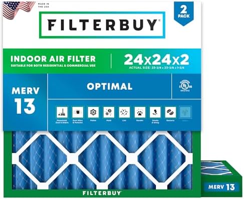 Filterbuy 24x24x2 Air Filter MERV 13 Smoke & Allergy Defense (2-Pack) by Filterbuy