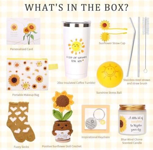 10Pcs Sunshine Gift for Women - Unique Care Package with Sunflower Gifts, Friendship Box of Sunshine for Mom Sister Wife, Get Well Soon & Birthday Present, Self Care Basket for Women Recovery - Image 3