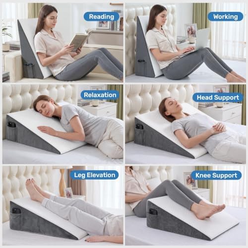 puredown® 8" Bed Wedge Pillow, Cooling Wedge Pillows for Headboard, Pillow Wedge for After Surgery, Nighttime Acid Reflux, Lumbar & Back Support, Leg Elevation Therapy, Snore Reduction Aid,White - Image 6