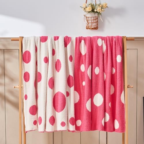 CozeCube Reversible Knit Throw Blanket, Hot Pink White Polka Dot, 60"x80" - Image 7